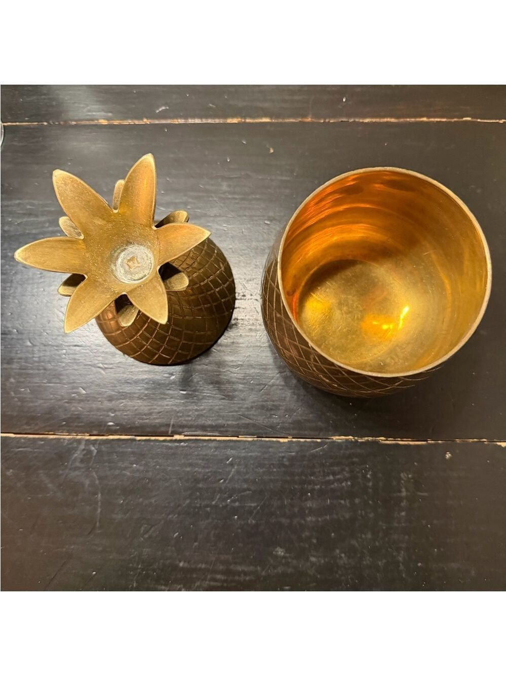 Vintage Brass Pineapple Trinket Dish Egg Cup Jewelry Box Lidded Decor MCM - Picture 4 of 7
